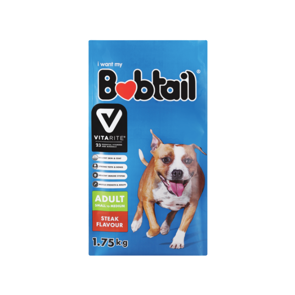 Bobtail- Small/Medium Adult Steak Flavour Dog Food 1.75kg x 6
