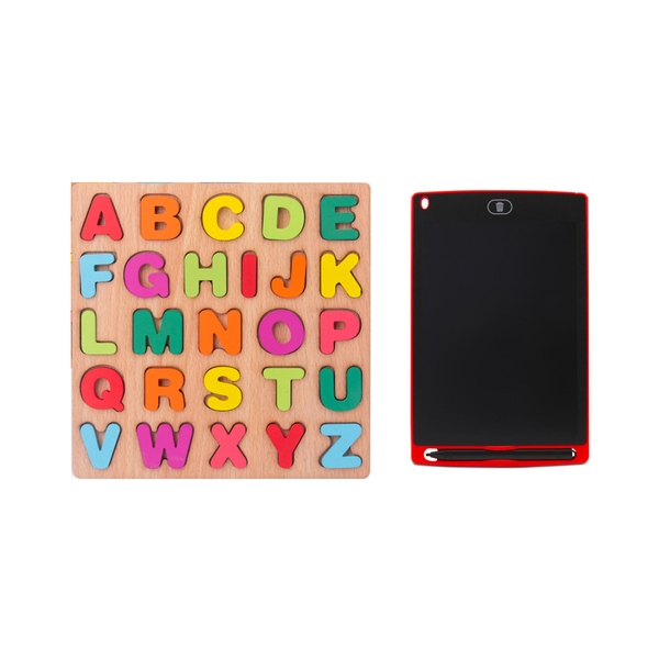 Wooden Educational Alphabet Toy Set with 10" LCD Drawing &amp; Writing Tablet