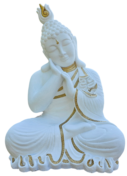Resting Buddha Right - White &amp; Gold - 42cm
