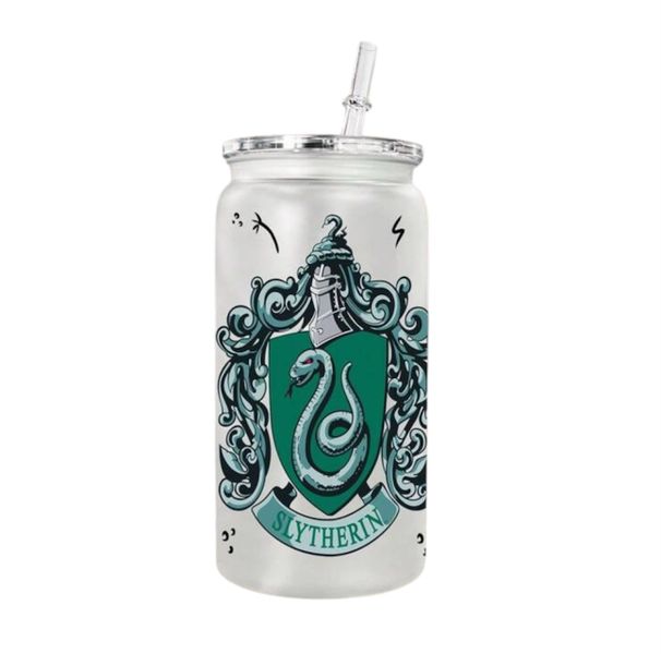 Slytherin Crest Reusable Plastic Tumbler with Straw