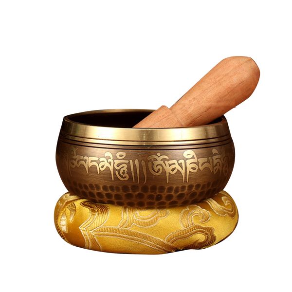 Tibetan Singing Bowl Set - 9cm Brass Meditation Bowl with Mallet &amp; Cushion.