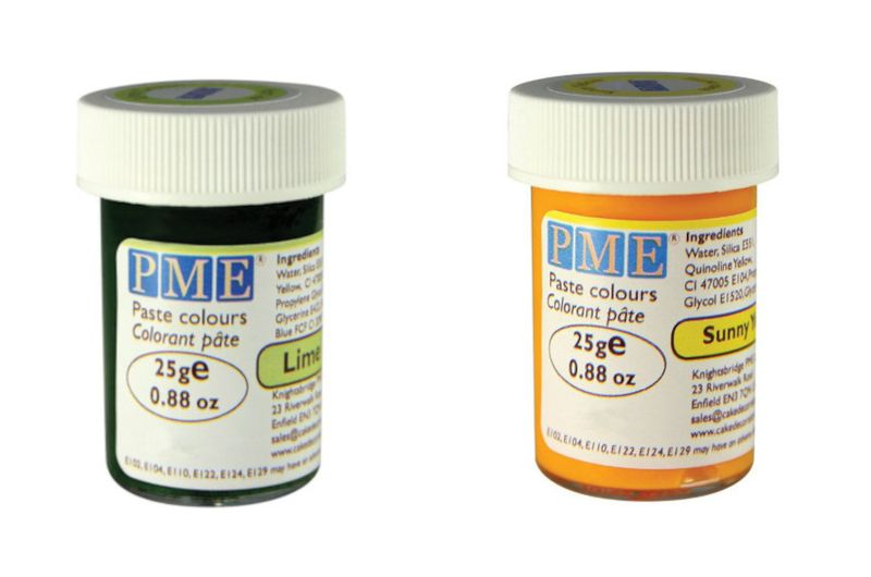 PME Food Cake Icing Fondant Colouring Paste Gel - 2 x 25g Green &amp; Yellow