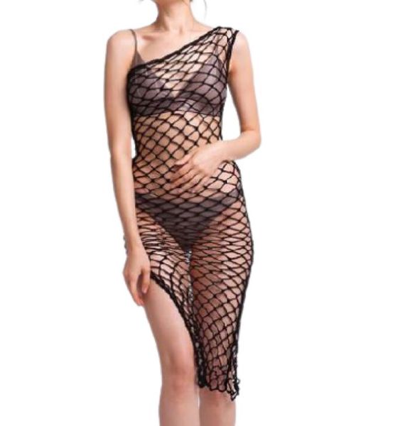 She Made Me - Handmade Knee Length Crochet Side Slit Cover Up Dress - Black