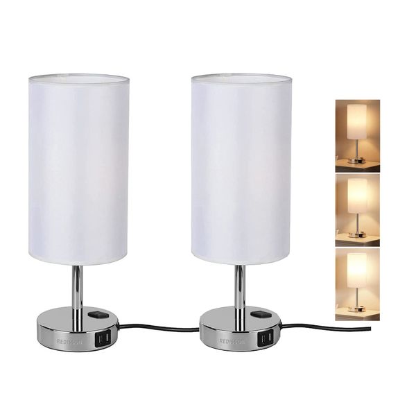 Bedside Touch Table Lamp with Dual USB-A &amp; AC Outlet Charging Ports 2Pcs