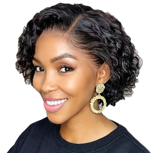 Virgin Human Hair - 13x4 Ear to Ear Full Frontal Curly Pixie Wig