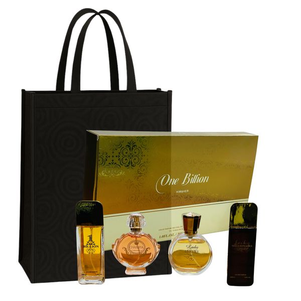 One Billion Him &amp; Her - 4 Perfumes Couple Set &amp; Premium Gift Bag COMBO