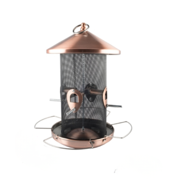 Copper Mesh Bird Feeder -Hanging, Metal Roof &amp; Perches, Rust Resistant