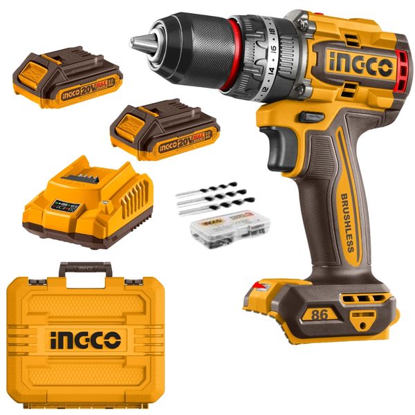 Ingco - Cordless Impact Drill (86Nm) with 2 x 2Ah Batteries, Charger &amp; Acc