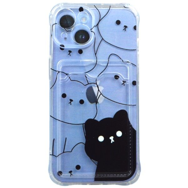 Multiple Cats Print Phone Case With Card Slot compatible with iPhone 14 - Transparent
