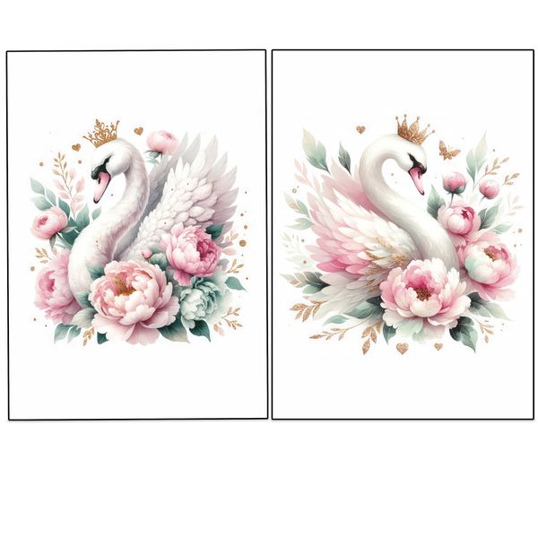 Unframed Swan Wall Art Prints Set A3