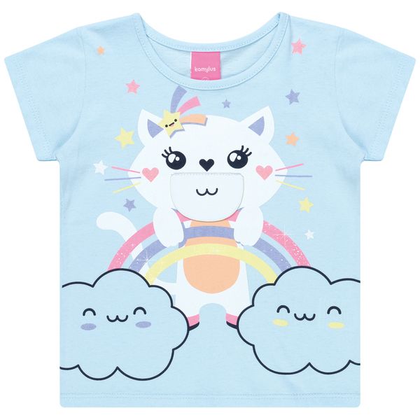 Kamylus - Girl's Blue Short Sleeve Cartoon Regular Cotton T-Shirt