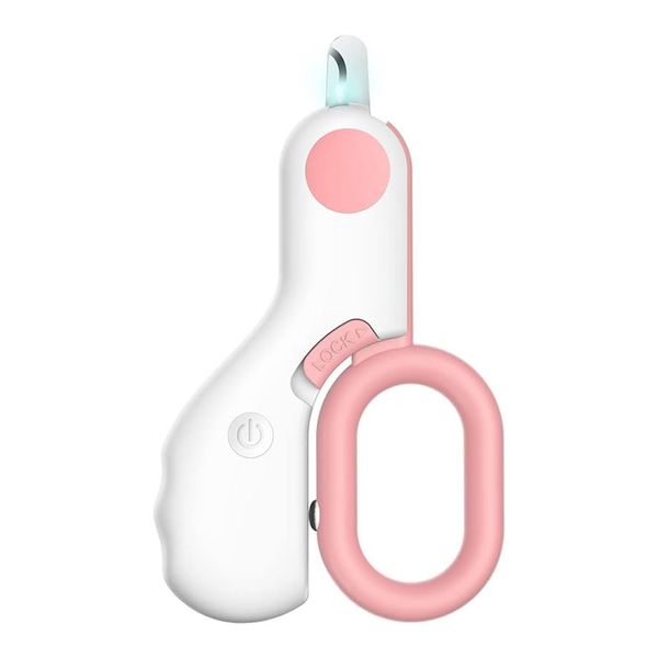 Pink Lockable Pet Nail Clippers with LED Lights, Avoid Excessive Cutting