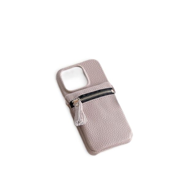 iPhone 15 Compatible Khaki Crossbody Case - Zipper Design Phone Cover