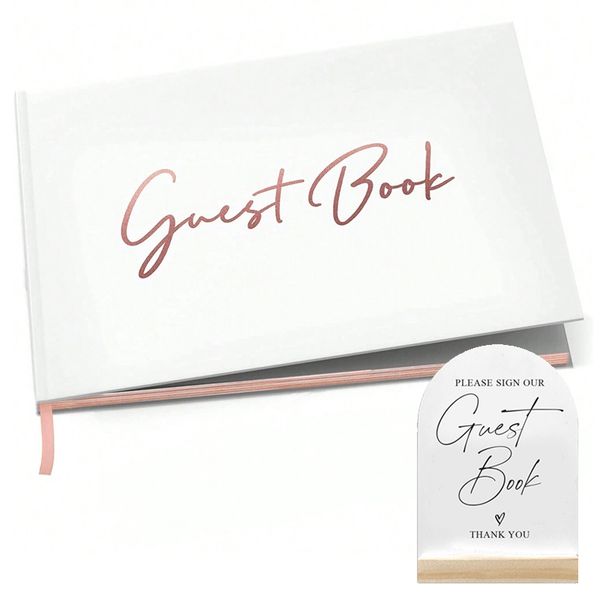 Rose Gold Foiled Edged Elegant Guest Book and Sign Set