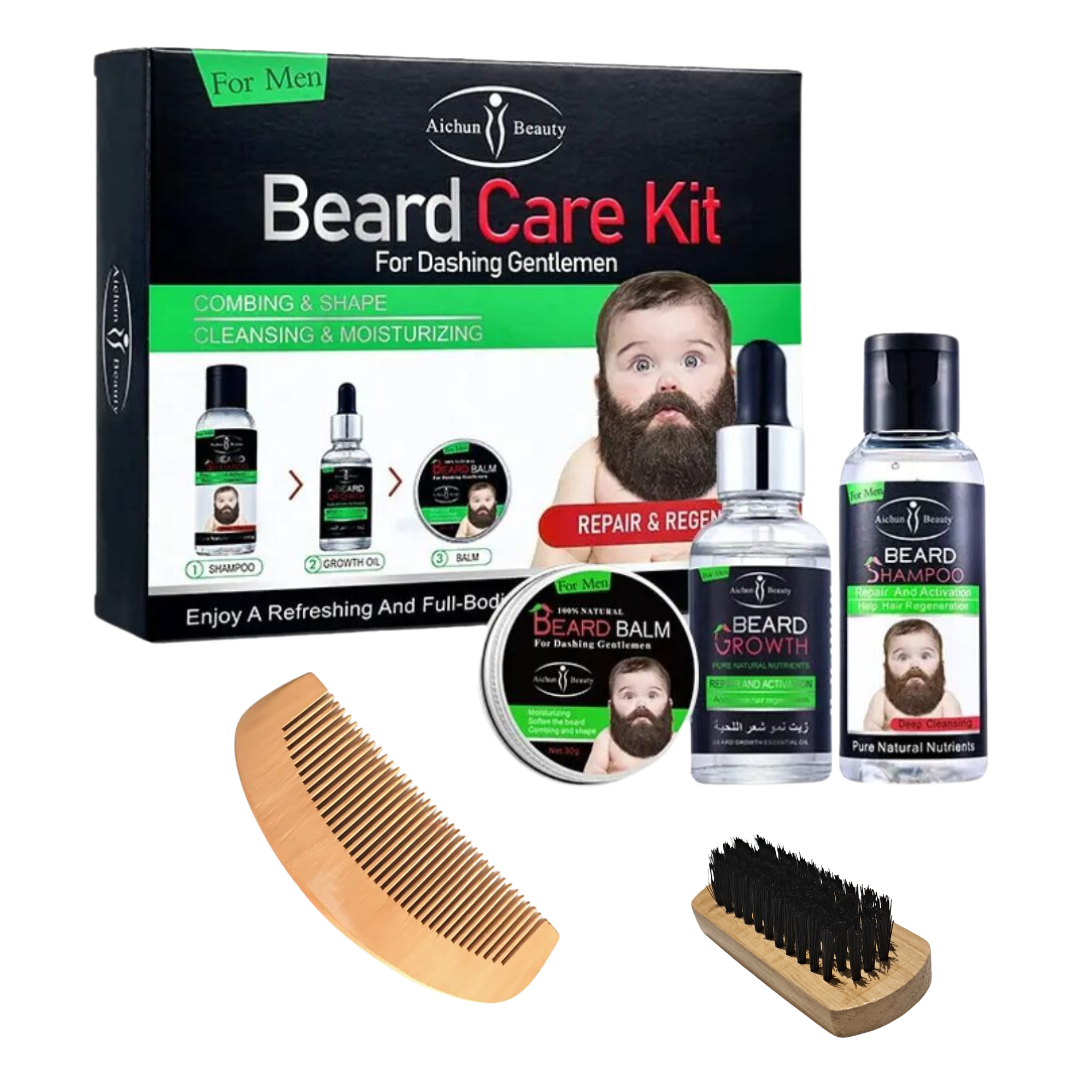 3 Pieces Men Beard Growth Treatment & Care with Comb & Mini Brush ...