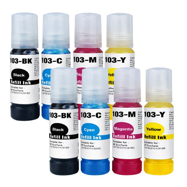 Epson 101 103 Compatible Refill Ink Bottles 70ml x 8 Clear Colour Printing