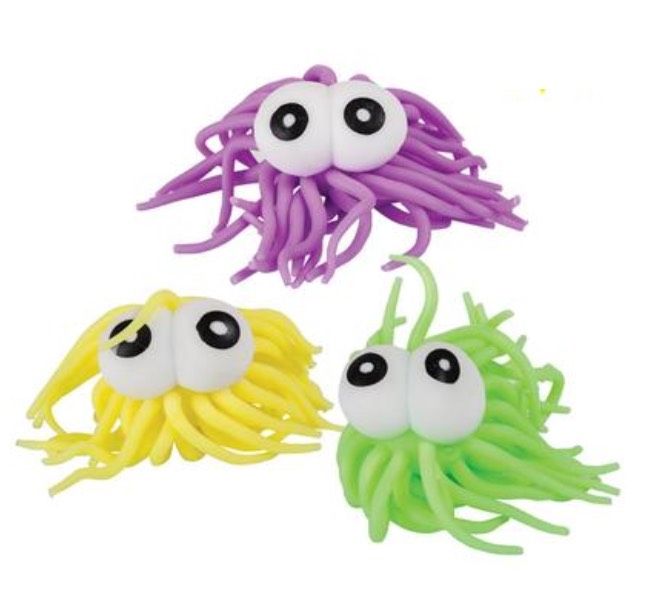 Set Of 3 Spiky Haired Puffer Ball 11cm - Yellow Green Purple