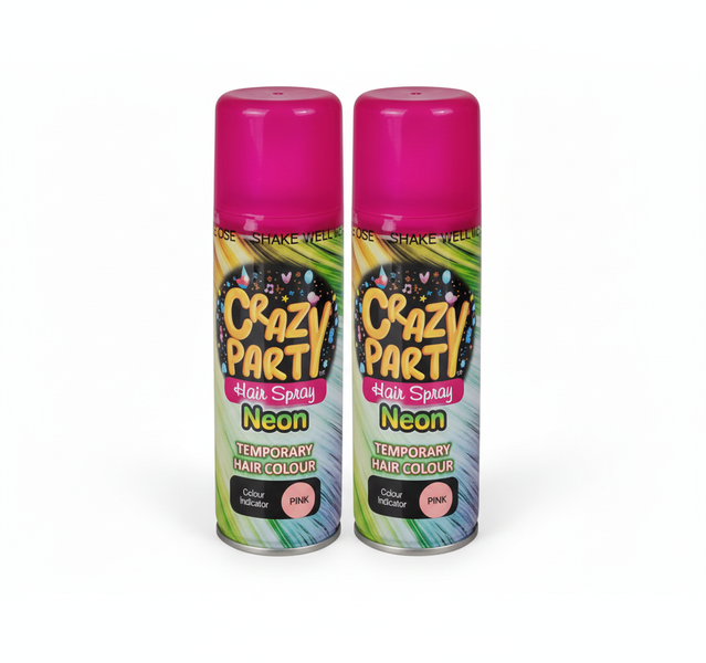 Crazy Party Neon Pink Temporary Hair Spray - 135 ml for Events - 2 Pack