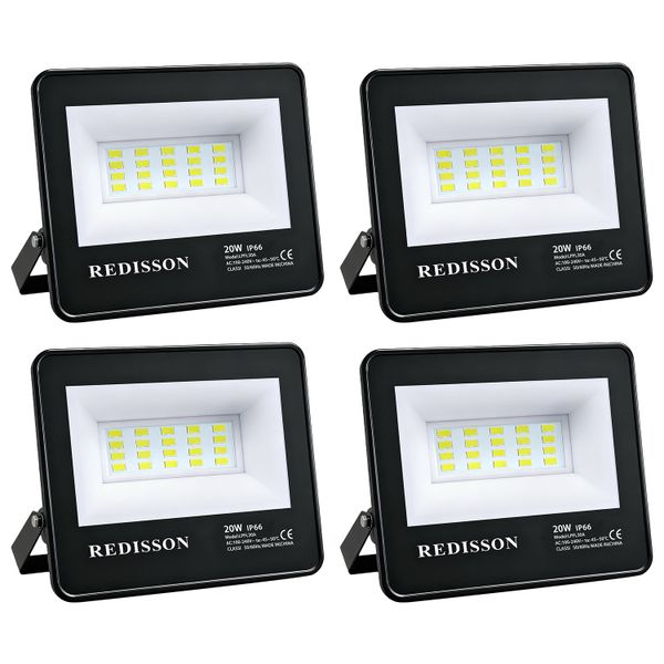 Redisson 4 Pack 20W LED Floodlight IP66 Waterproof Flood Light for Outdoor