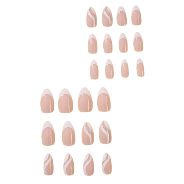 24 Piece Almond Press-On Nails With Swirls And Glitter Accents - White