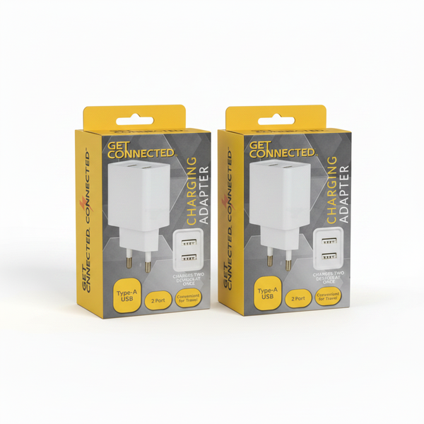 Get Connected USB Plug Adaptor 2X USB-C 2X USB-A 2-Prong AC Outlet - 2 Pack