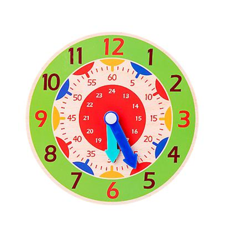 Green Wooden Educational Clock for Kids Image