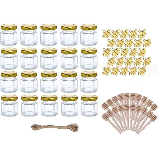 20 Pieces Mini Honey Jars Pots With Dipper for Candle Making for Gifts