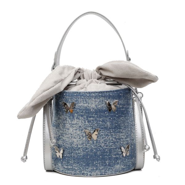 Denim Contrast Bucket Crossbody Bag