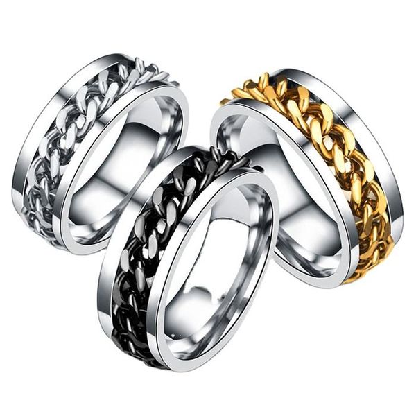 Stainless Steel Rotating Chain Fidget Ring Set Of 3
