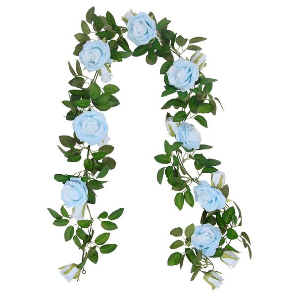 3 Pcs Artificial Rose Vine Garland for Indoor Outdoor Home (Blue)