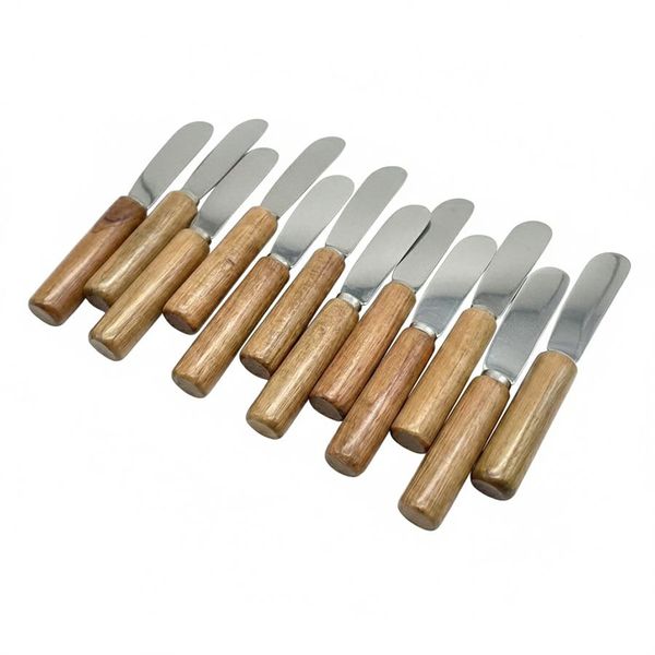 12 Wood Handle Stainless Steel Spread Knife Set