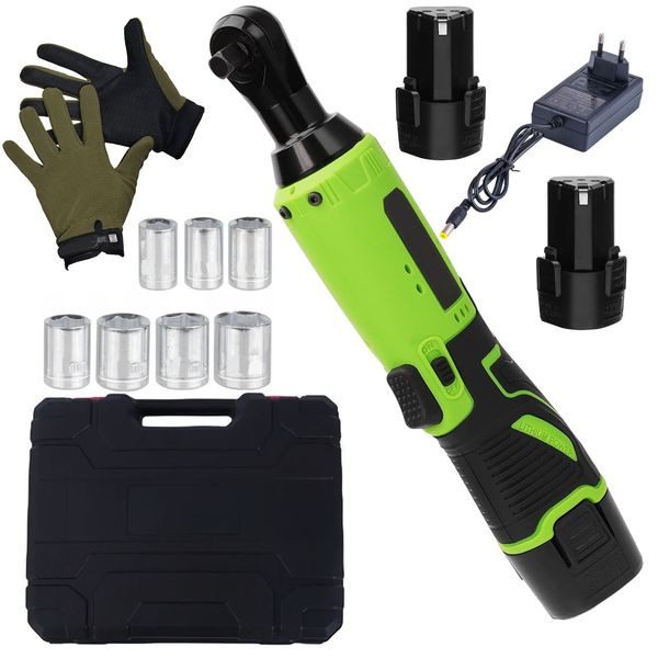 Portable Handheld Power Ratchet Wrench With 2 Batteries, 7 Sockets &amp; Gloves