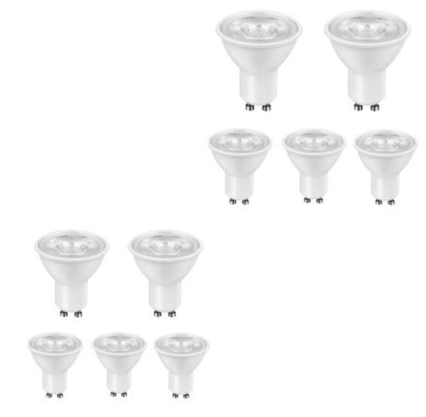 10 Pack - On/Off Dimmable LED 6w Down lights GU10 Warm White