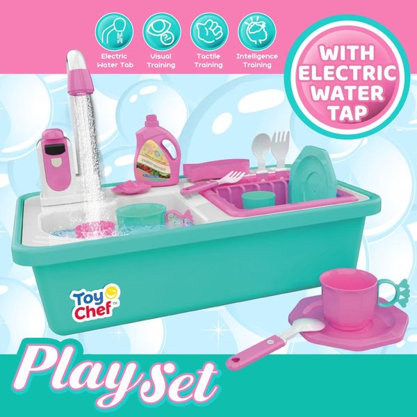 Toy Chef Wash Up Kitchen Sink With Color Changing Plates- Princess