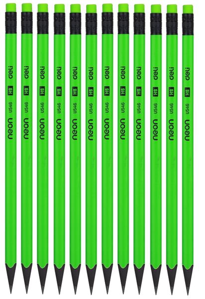 Deli Pack Of 12 HB Neon Pencil With Eraser Set - U54600