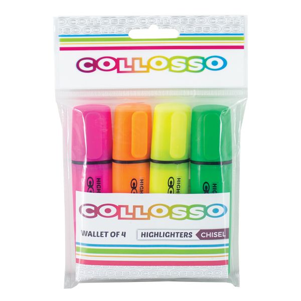 Collosso Highlighters Chisel Tip - Wallet of 4