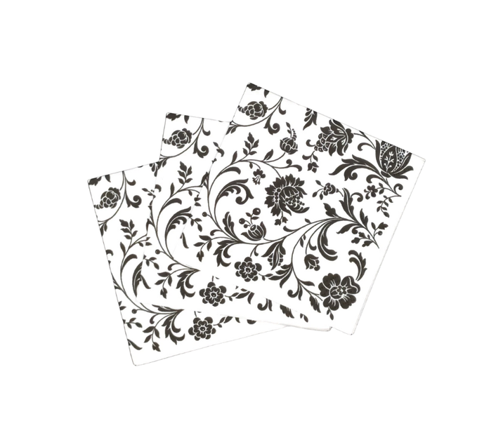 Pack of 2 Black and White Flower Design Serviette Paper Napkin Tableware Dining 33cm