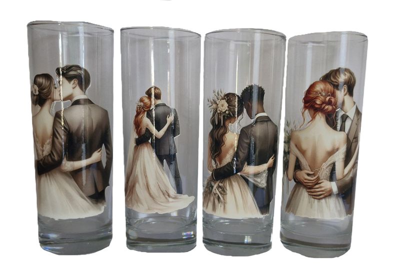 Set of 4 Gasses with Wedding theme