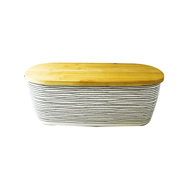 Bamboo 2 in 1 Bread Bin and Wooden Cutting Board - Zigzag Design 2