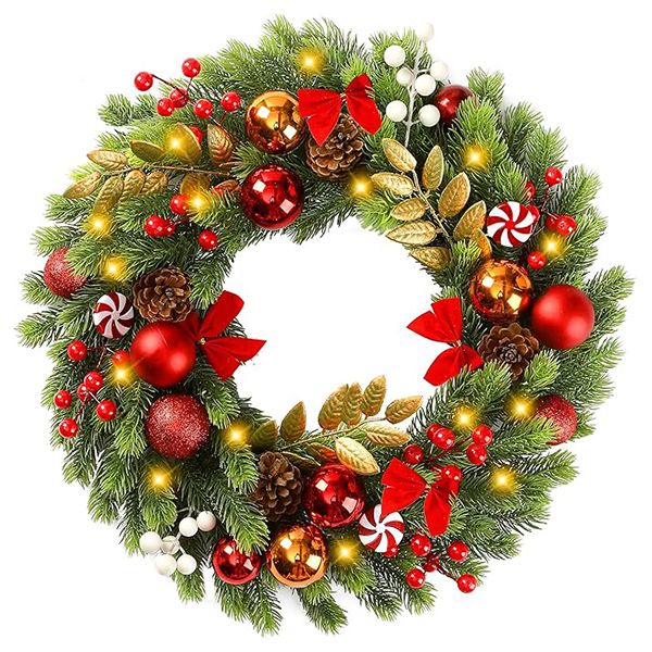 Martha and Stewart Season Christmas Wreath With LED Lights And Decor