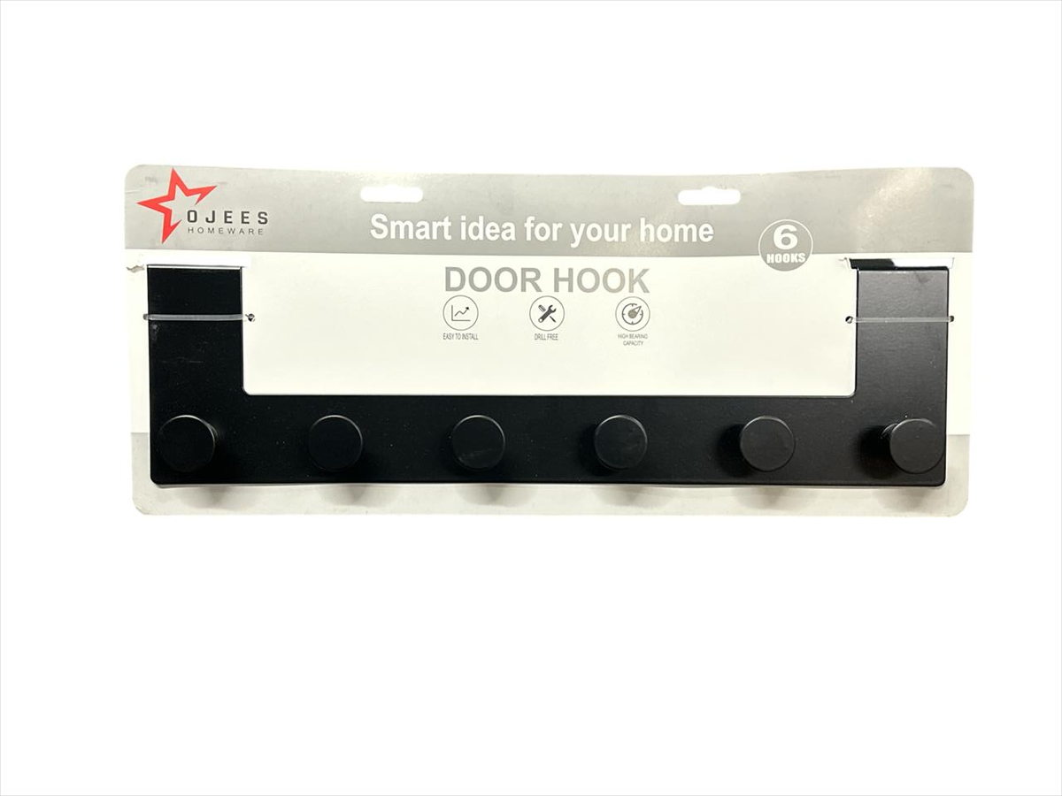 Ojees Homeware 6 Hook Matte Metal Door Hook - Black