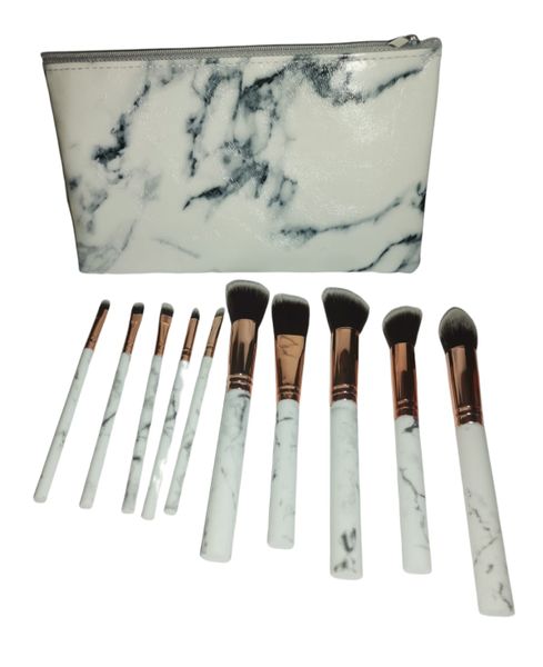 10 Piece Marble Style Professional Makeup Brush Cosmetic Set with Bag