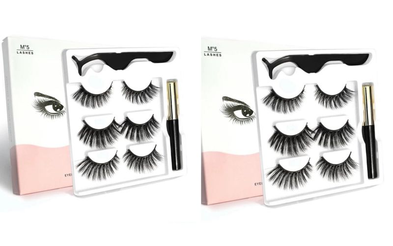 12 Pieces Of 3D Magnetic Eyelashes With 2 Black Eyeliner&amp; 2 Applicator
