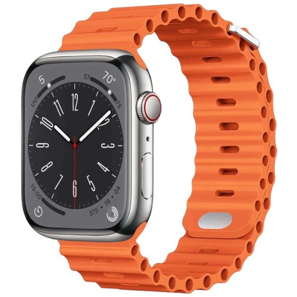Silicone Ocean Style Apple Watch Strap With Buckle Clasp - Orange &amp; Grey