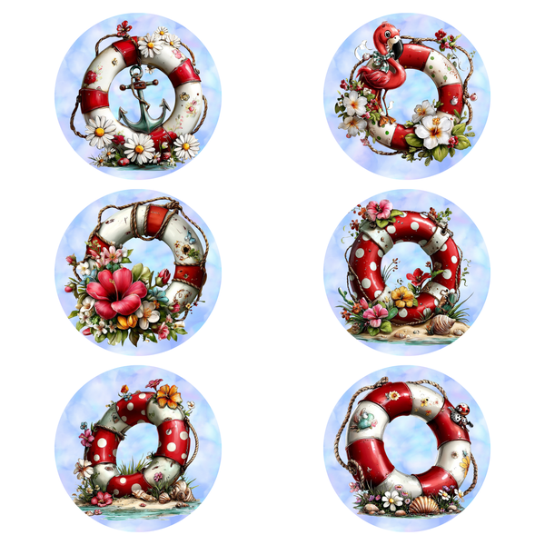 Light Blue Rescue Tube Beach Theme Printed Rubber Coaster (Set Of 6)