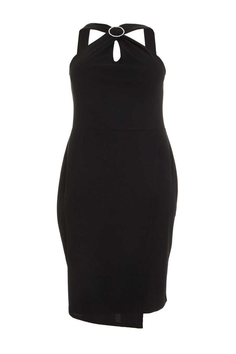 Quiz ladies curve black wrap diamante midi dress shop today get it