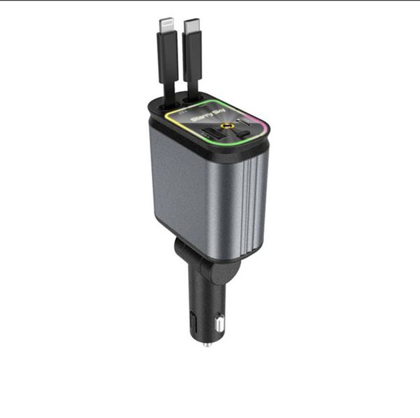 Dual Retractable Car Charger with Starry Light, USB-C &amp; Lightning