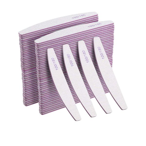 100 Piece Professional 100/180 Grit Nail File Set - Light Grey