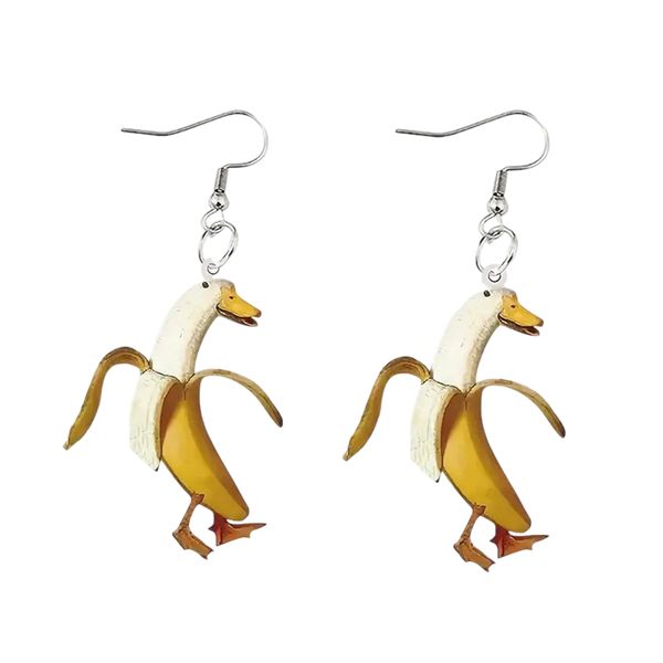 Funny Duck And Banana Acrylic Earrings Whimsical Novelty