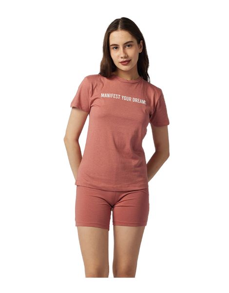 Brave Soul Short Pyjama Set In Rose Tan And White Print - Manifest...